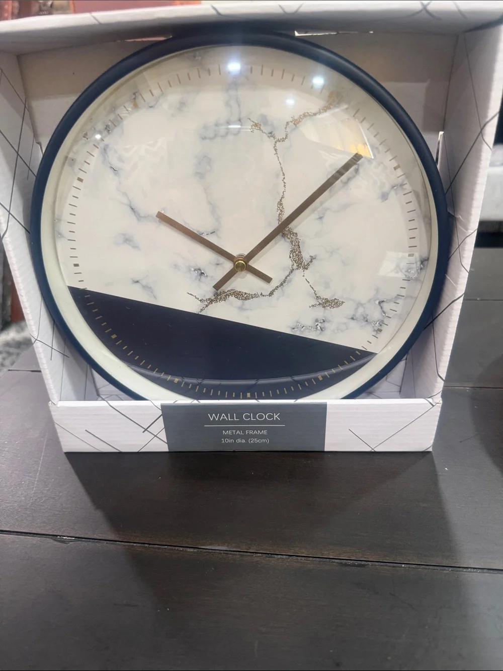 NWT - 10” Wall Clock Metal Perimeter with Marble and Gold Accents